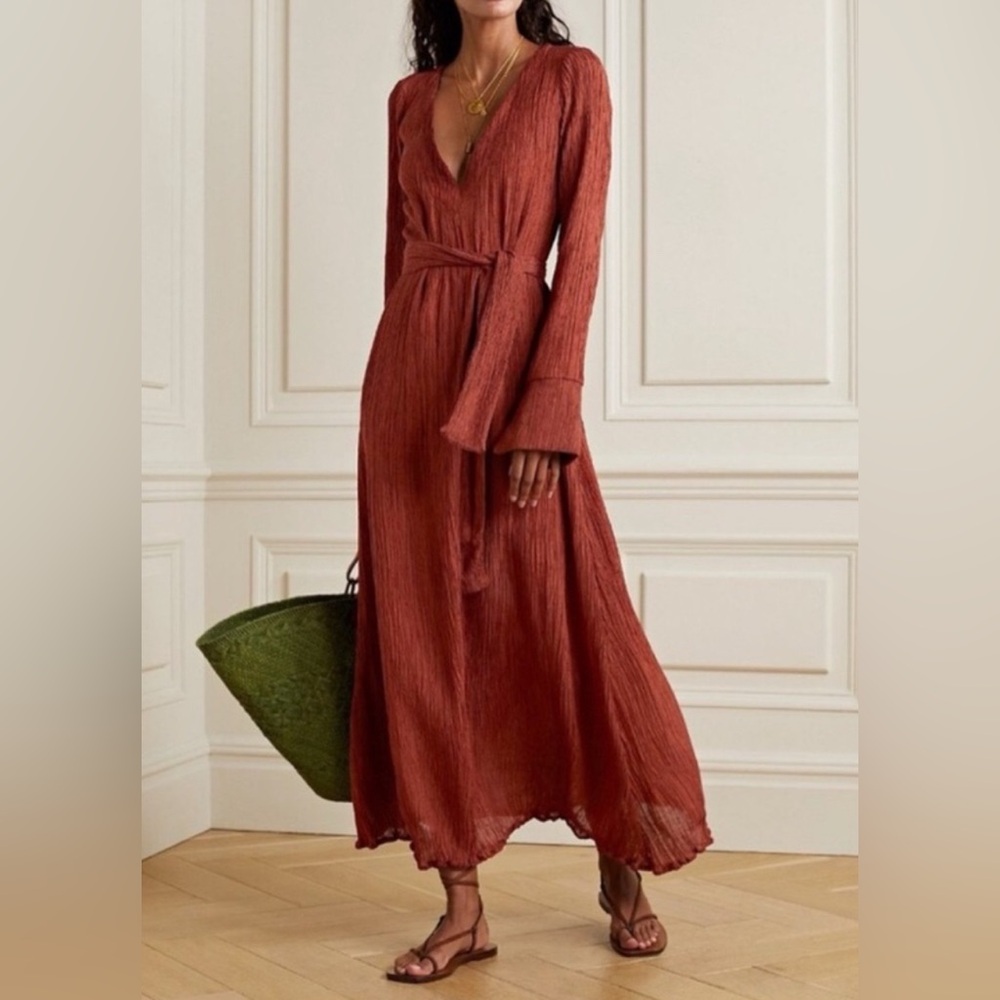 Savannah Morrow Crinkle Silk Celine Dress XL Mahogony